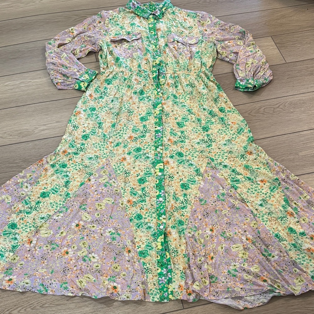 LOFT Floral Godet Pocket Shirtdress Size XL| Cottagecore floral patchwork - Picture 4 of 14
